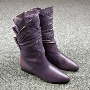Vintage Alberto D. Molina Italian Leather Slouch Boots Purple Italy Womens 7.5B